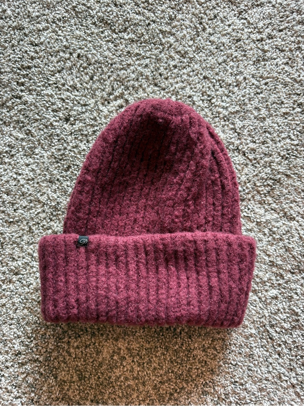 PLush Ribbed Knit Beanie in Wine Red